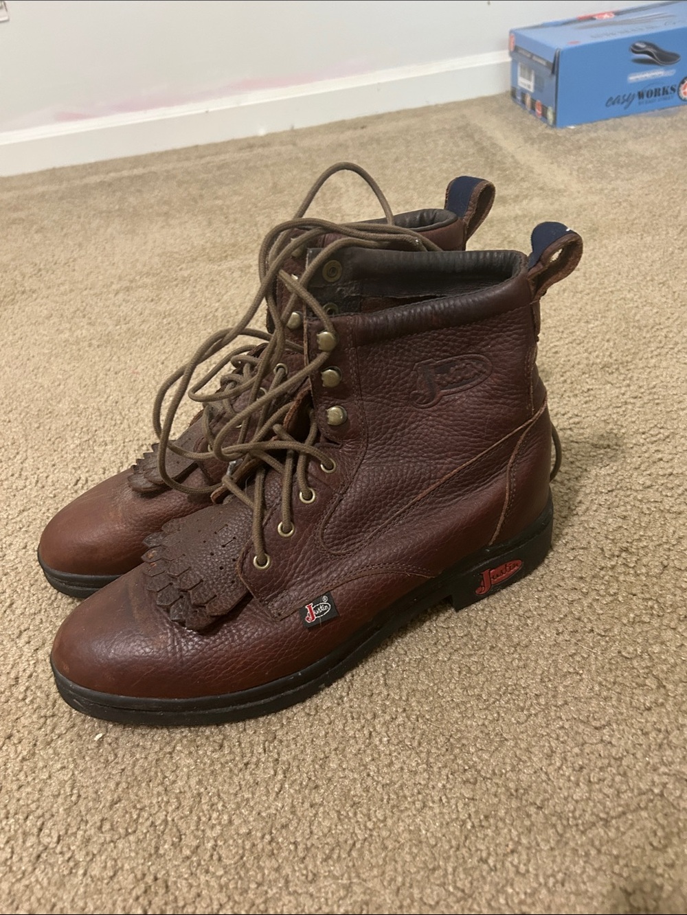 Justin Boots Men’s Dark Brown Leather Lace-Up Work Boots - Picture 3 of 4